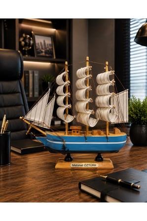 İsime Kişiye Özel Dekoratif Premium Ahşap El Yapımı Yelkenli Gemi Maketi 30 x 30CM Biblo Hediye 530C