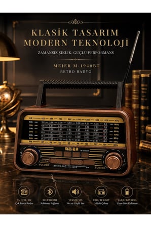 Ahşap Görünümlü Nostaljik Radyo Şarjlı Müzik Çalar USB MP3 Çalar Bluetooth Hoparlör Retro Tasarım