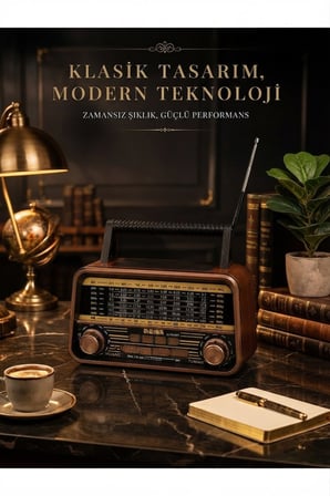 Ahşap Görünümlü Nostaljik Radyo Bluetooth Hoparlör Retro Tasarım Şarjlı Müzik Çalar USB MP3 Çalar
