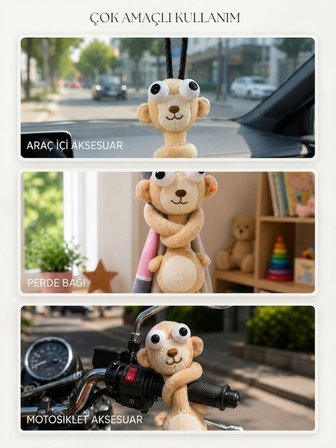 Çok Amaçlı Sevimli Maymun Figürlü Peluş Aksesuar 40 cm Perde Çanta Valiz Tutucu Hediyelik Aksesuar