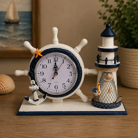 Deniz Feneri ve Dümen Temalı Dekoratif Masa Saati