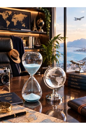 Premium Hediye Masaüstü Ofis Dekoru Cam Kum Saati ve Cam Dünya Küre Seti Kum Saati 15 Dakika Mavi