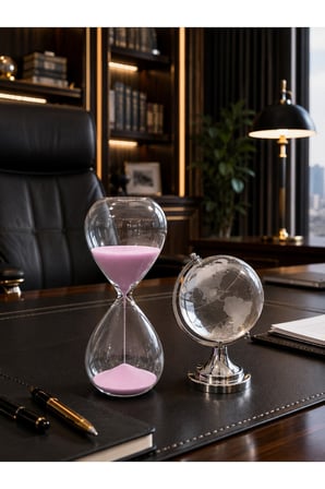 Premium Hediye Masaüstü Ofis Dekoru Cam Kum Saati ve Cam Dünya Küre Seti Kum Saati 15 Dakika Pembe