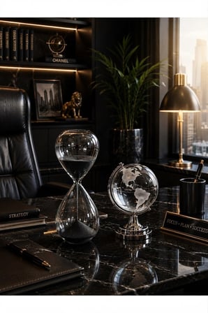 Premium Hediye Masaüstü Ofis Dekoru Cam Kum Saati ve Cam Dünya Küre Seti Kum Saati 15 Dakika Siyah
