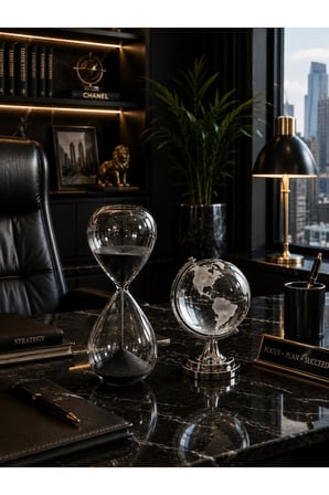Premium Hediye Masaüstü Ofis Dekoru Cam Kum Saati ve Cam Dünya Küre Seti Kum Saati 15 Dakika Siyah