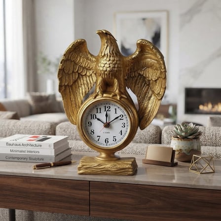Dekoratif Ofis Çalışma Alanınıza Şıklık Katan Güçlü İhtişamlı Kartal Masa Saati Biblo Hediye 21x13CM