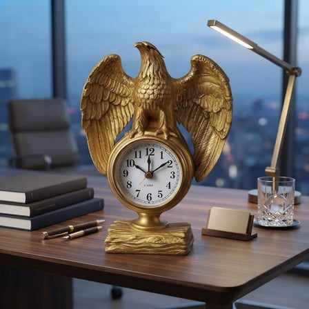 Dekoratif Ofis Çalışma Alanınıza Şıklık Katan Güçlü İhtişamlı Kartal Masa Saati Biblo Hediye 21x13CM