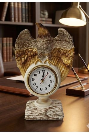 Dekoratif Ofis Çalışma Alanınıza Şıklık Katan Güçlü İhtişamlı Kartal Masa Saati Biblo Hediye 21x13CM