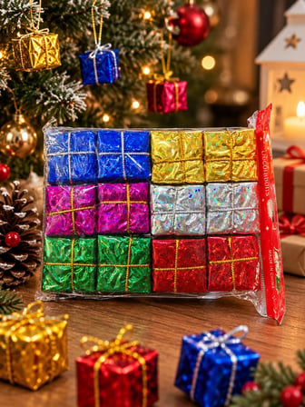 12'li  Adet 3 cm Yılbaşı Ağacı Süsü Mini Hediye Paketi Süsleri Renkli Noel Ağacı Dekoru