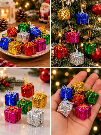 12'li  Adet 3 cm Yılbaşı Ağacı Süsü Mini Hediye Paketi Süsleri Renkli Noel Ağacı Dekoru