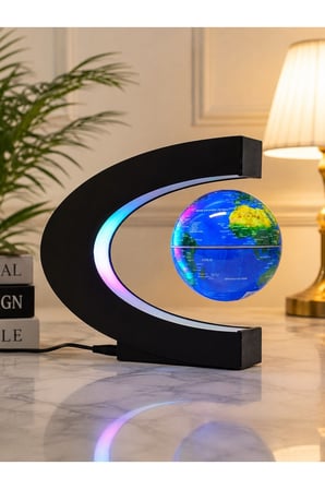 LED Işıklı Manyetik Havada Dönen Dünya Küresi Dekoratif Masa Lambası Globe Biblo 17 cm