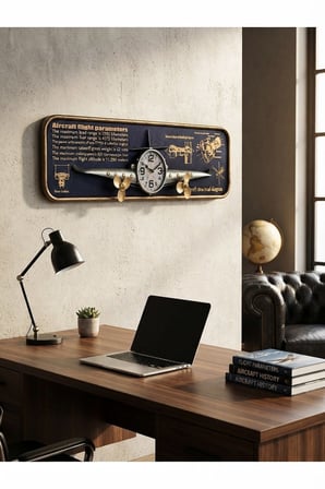 Uçak Tasarımlı Duvar Tablosu 3D Kabartmalı Metal Uçak Duvar Saati Tablo Ev Ofis Dekoru 78x21CM GRİ
