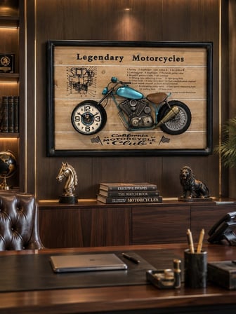 Ev Ofis Hediyesi Dekoratif Motosiklet Duvar Saati 3D Kabartmalı Modern Metal Tablo Saat 60x40 CM