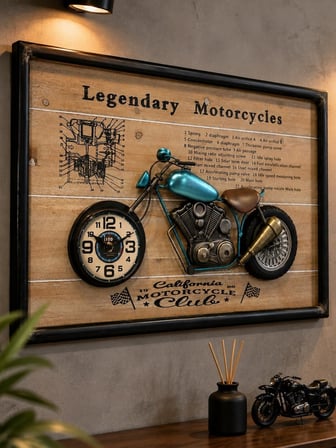 Ev Ofis Hediyesi Dekoratif Motosiklet Duvar Saati 3D Kabartmalı Modern Metal Tablo Saat 60x40 CM