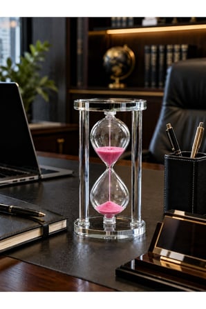 Özel Tasarım Standlı Ev Ofis Lüks Masa Üstü Dekorasyonu Şeffaf Cam Pembe Kum Saati 10 Dakikalık 14CM