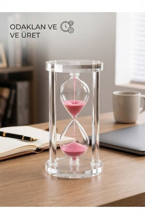 Özel Tasarım Standlı Ev Ofis Lüks Masa Üstü Dekorasyonu Şeffaf Cam Pembe Kum Saati 10 Dakikalık 14CM