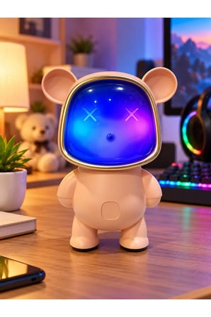 Bluetooth USB Hoparlör Kablosuz Renk Değiştiren Işıklı Animasyon Ayıcık Robot Gece Masa Lambası PMBE