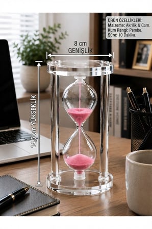 Modern Ofis Masa Üstü Biblosu Cam Kum Saati 10 Dakikalık Zamanlı Pembe Kum Dekoratif Hediye 14.5x8CM