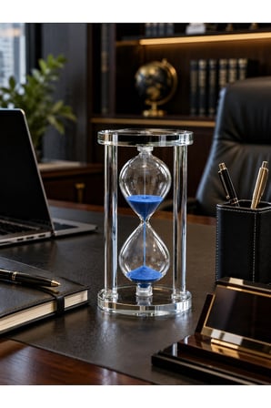 Modern Ofis Masa Üstü Biblosu Cam Kum Saati 10 Dakikalık Zamanlı Mavi Kum Dekoratif Hediye 14.5x8 CM