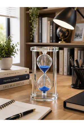 Modern Ofis Masa Üstü Biblosu Cam Kum Saati 10 Dakikalık Zamanlı Mavi Kum Dekoratif Hediye 14.5x8 CM