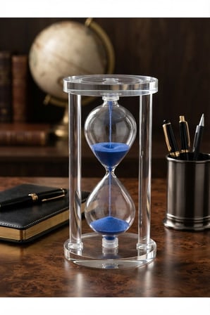 Modern Ofis Masa Üstü Biblosu Cam Kum Saati 10 Dakikalık Zamanlı Mavi Kum Dekoratif Hediye 14.5x8 CM