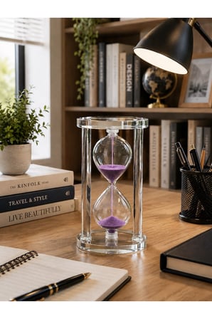 Modern Ofis Masa Üstü Biblosu Cam Kum Saati 10 Dakikalık Zamanlı Mor Kum Dekoratif Hediye 14.5x8 CM