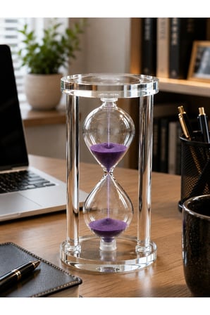 Modern Ofis Masa Üstü Biblosu Cam Kum Saati 10 Dakikalık Zamanlı Mor Kum Dekoratif Hediye 14.5x8 CM