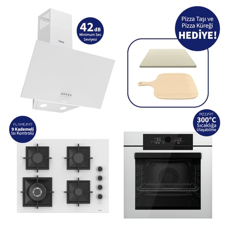 Ferre Pizzart & Fryart Beyaz Ankastre Set QEP65CB+SC406-WFA+D087-SA - 65 Cm Ocak