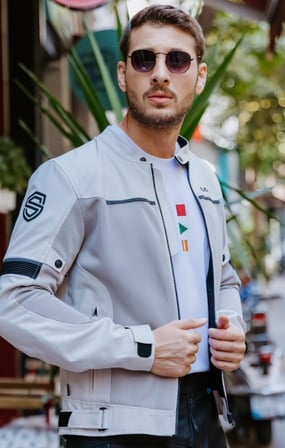 SCUDO MILANO GRI YAZLIK FILELI ERKEK MOTOSIKLET CEKETI