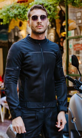 SCUDO MILANO SIYAH YAZLIK FILELI ERKEK MOTOSIKLET CEKETI