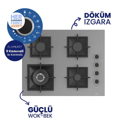 Ferre Pizzart & Fryart Gri Ankastre Set QEP65CPR+SC408-WFA+D079-SA - 65 Cm Ocak