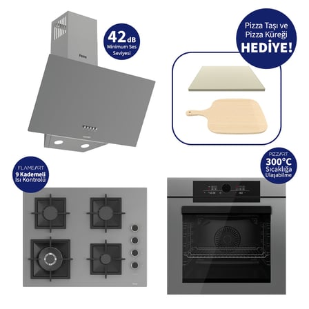 Ferre Pizzart & Fryart Gri Ankastre Set QEP65CPR+SC408-WFA+D088-SA - 65 Cm Ocak