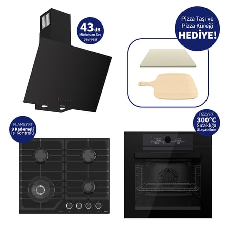 Ferre Pizzart & Fryart Siyah  Ankastre Set QEP65CS+NT025-WFA+D077-SA - Özel Woklu Tasarım