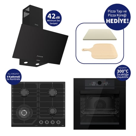 Ferre Pizzart & Fryart Siyah  Ankastre Set QEP65CS+NT025-WFA+D086-SA - Özel Woklu Tasarım