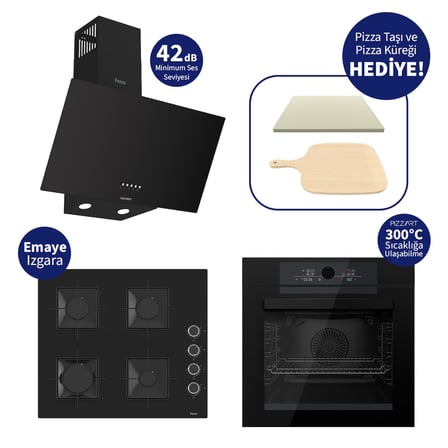 Ferre Pizzart & Fryart Siyah Ankastre Set QEP65CS+SS205+D086-SA