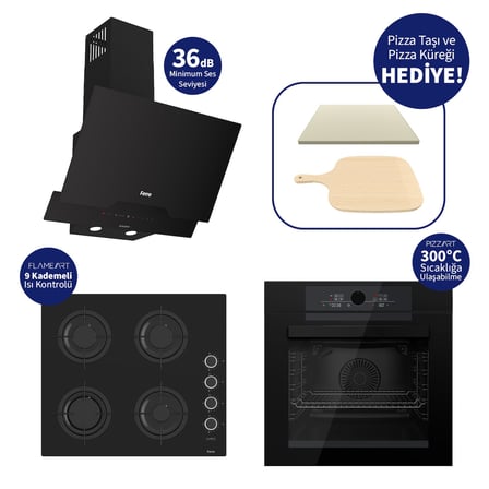 Ferre Pizzart & Fryart Siyah Ankastre Set QEP65CS+CS205-FA+D063-SA