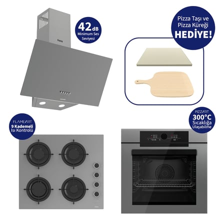 Ferre Pizzart & Fryart Gri Ankastre Set QEP65CPR+CS208-FA+D088-SA