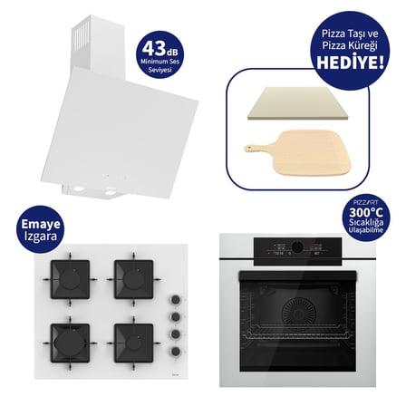 Ferre Pizzart & Fryart Beyaz Ankastre Set QEP65CB+SS206+D078-SA