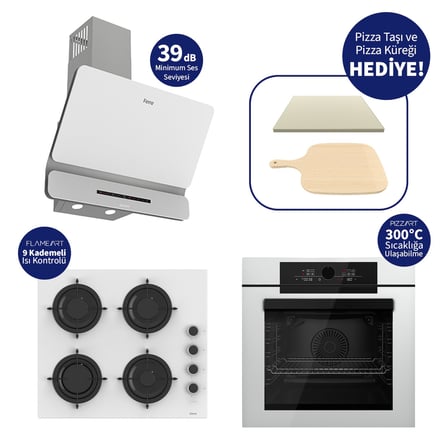Ferre Pizzart & Fryart Beyaz Ankastre Set QEP65CB+CS206-FA+D081-SA