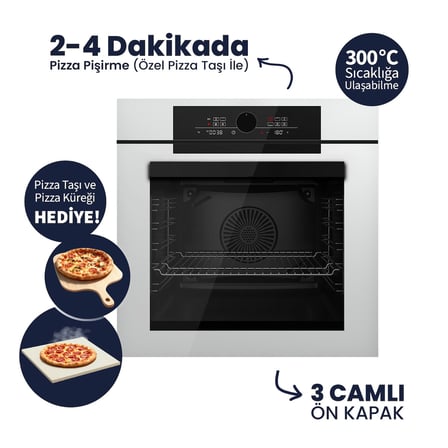 FERRE QEP65CB PİZZART&FRYART BEYAZ ANKASTRE FIRIN - Pizza Taşı & Küreği Hediye