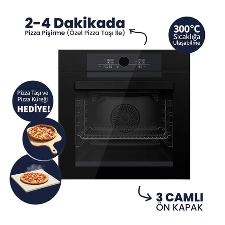 FERRE QEP65CS PİZZART&FRYART SİYAH ANKASTRE FIRIN - Pizza Taşı & Küreği Hediye
