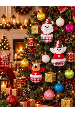 Yeni Yıla Özel 15 Parça Yılbaşı Ağacı Süs Seti 3'LÜ Noel Peluş ve Yılbaşı Aksesuarları Süsleme Seti