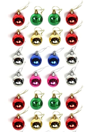 Yeni Yıla Özel 24 Parça Mini Yılbaşı Çam Ağacı Topları Karışık Renkli Noel Ağacı Süsü 24'lü Set 3 CM