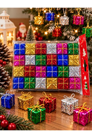 Yeni Yıla Özel 24 Parça Mini Yılbaşı Noel Çam Ağacı Hediye Paketi Süsü Karışık Renkli 24'lü Set 3 CM