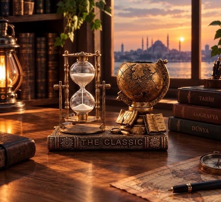 Dekoratif Dünya Küresi ve Kum Saati Seti Vintage Masaüstü Organizer – Klasik Tasarım