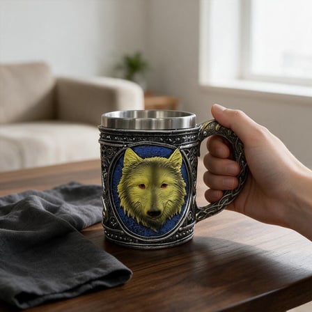 3D Kurt Figürlü Metal Kupa Bardak