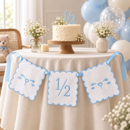 TLY Home & Baby 1/2 Yaş Nakışlı 3’lü Doğum Günü Flaması (MAVİ)