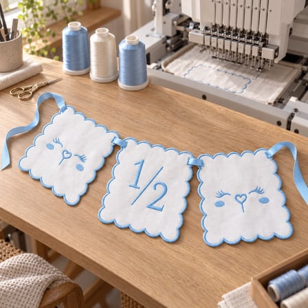 TLY Home & Baby 1/2 Yaş Nakışlı 3’lü Doğum Günü Flaması (MAVİ)