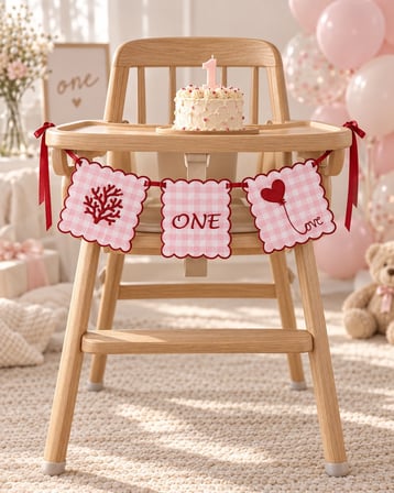 TLY Home & Baby ONE Nakışlı Kumaş 1 Yaş Doğum Günü Flaması Mama Sandalyesi Süsü