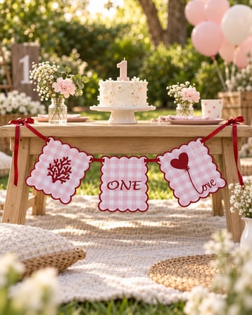 TLY Home & Baby ONE Nakışlı Kumaş 1 Yaş Doğum Günü Flaması Mama Sandalyesi Süsü